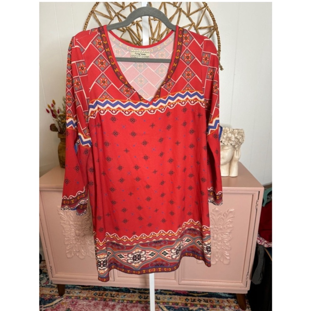 Flying Tomato Red and Blue‎ Geometric Tunic